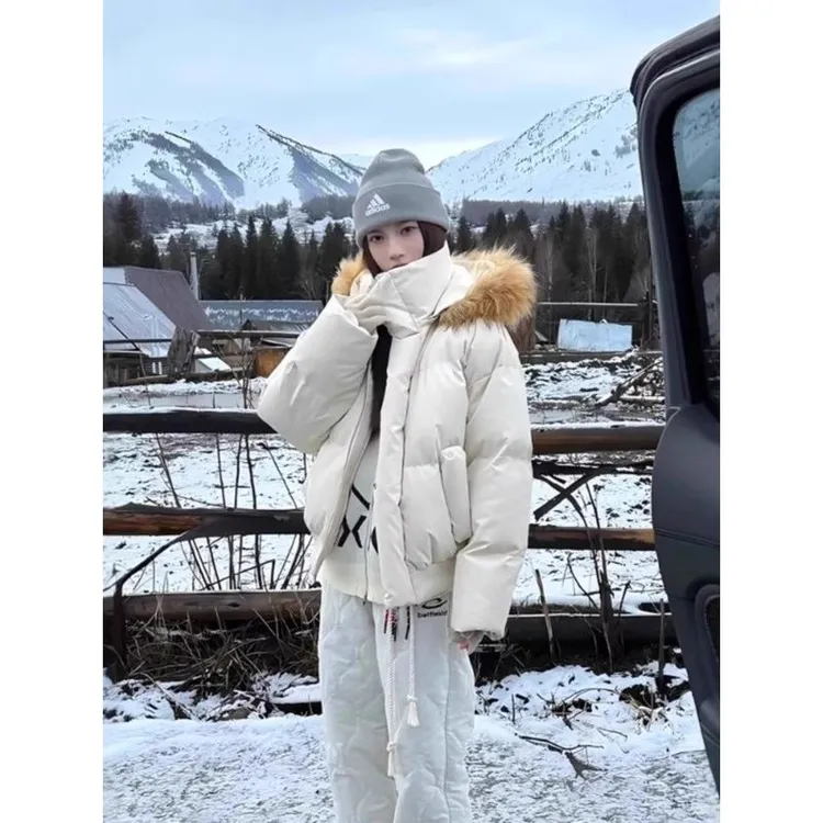 可拆卸毛领PU皮棉服男女款加厚美式立领短款棉衣不臃肿情侣面包服