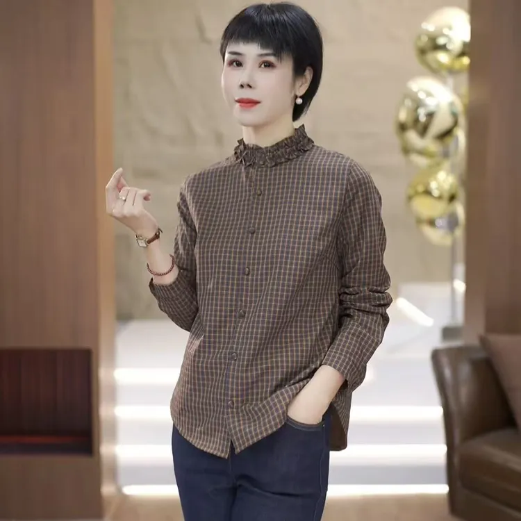 【渲渲推荐】XR-2335-1冬季减龄木耳边加绒格子衬衣