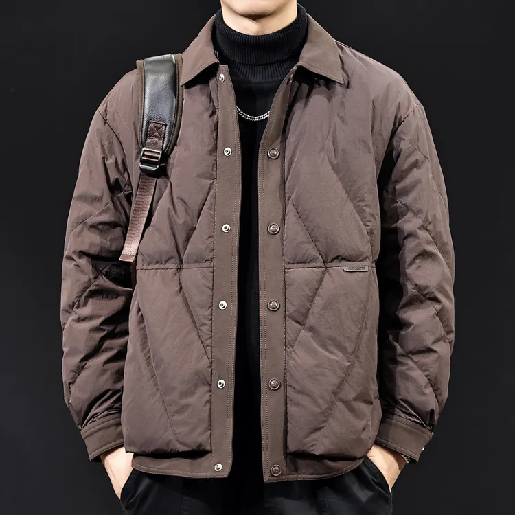 MR.MUDI/穆迪先生羽绒服男士外套秋冬潮牌翻领拼接轻薄白鸭绒美式