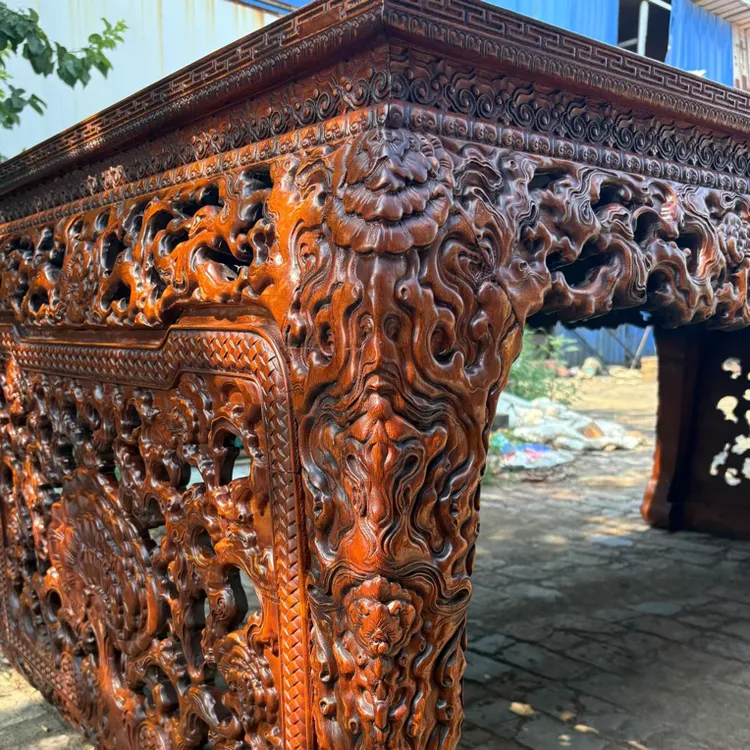 古典仿古雕灵芝大画案书案书桌一张实木榫卯结构