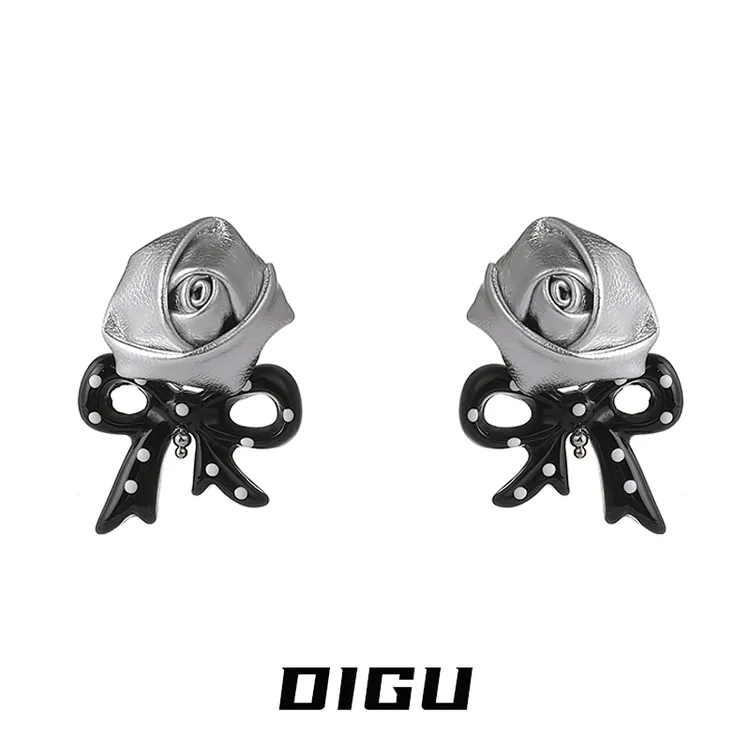 嘀咕家 铜合金亚克力耳饰 甜酷风耳环复古蝴蝶结耳钉个性独特耳饰