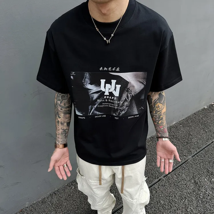 【UNAPS】未知艺术家趣味印花300克重磅纯棉宽松圆领短袖T恤男女潮