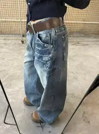 冰淇淋-竹节棉铆钉牛仔裤