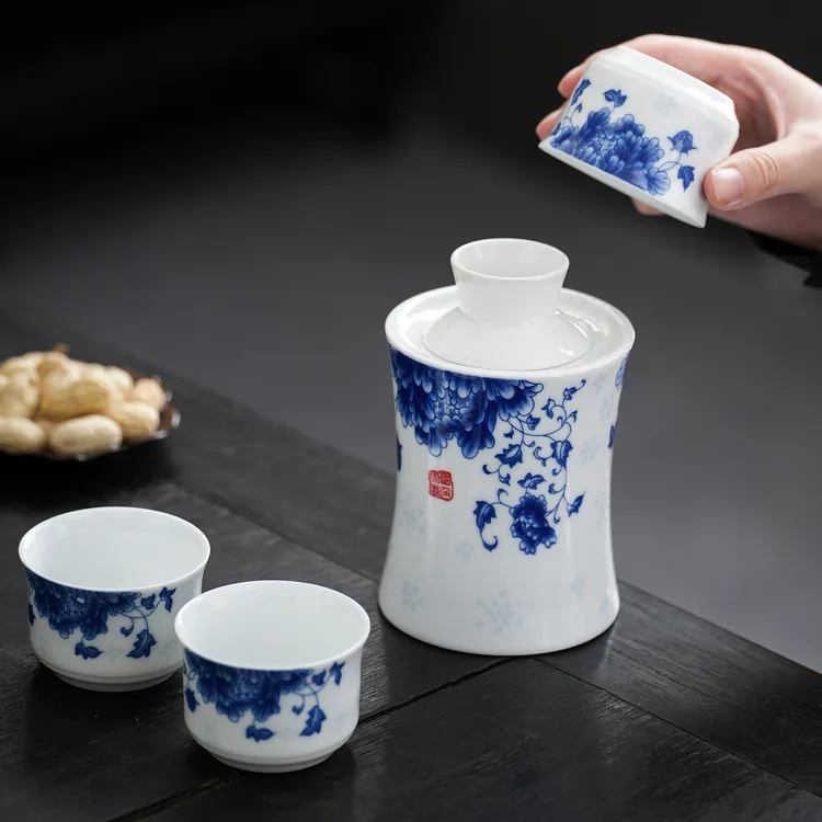青花玲珑瓷温酒器陶瓷温酒壶家用烫酒热酒壶黄酒白酒杯酒具套装