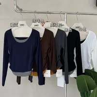 撞色假两件打底-