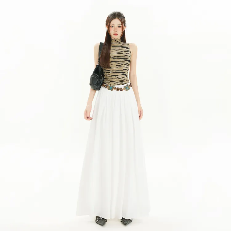 Busrr粉色高腰甜美风半身长裙2025新款显瘦气质大摆围垂感百褶裙