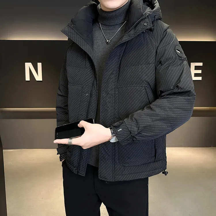莫安摩萨利羽绒服冬季新款高端潮牌连帽短款加厚防寒字母刺绣男士