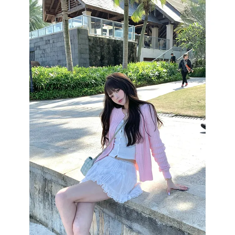 2025春季新款时尚气质温柔风宽松百搭针织开衫上衣高腰显瘦半身裙