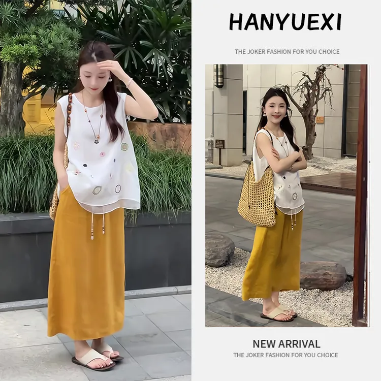 夏季一整套女装2025年新款韩版气质减龄时尚无袖上衣半身裙两件套