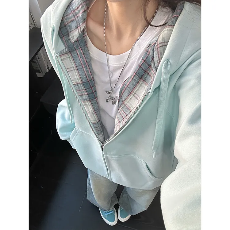 美式重磅连帽开衫卫衣男秋季小众设计感拼接外套cleanfit情侣上衣