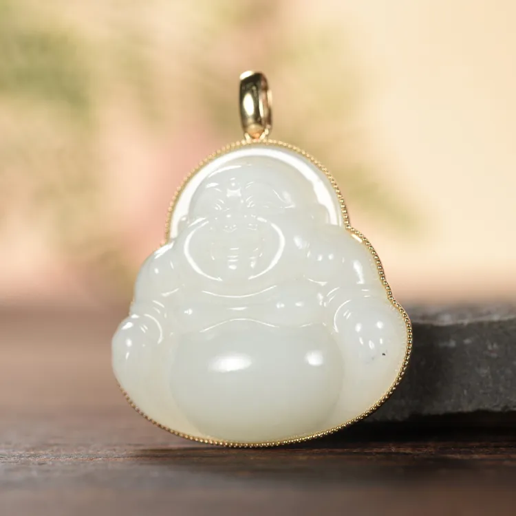 原创设计：18K金且末料和田玉弥勒佛