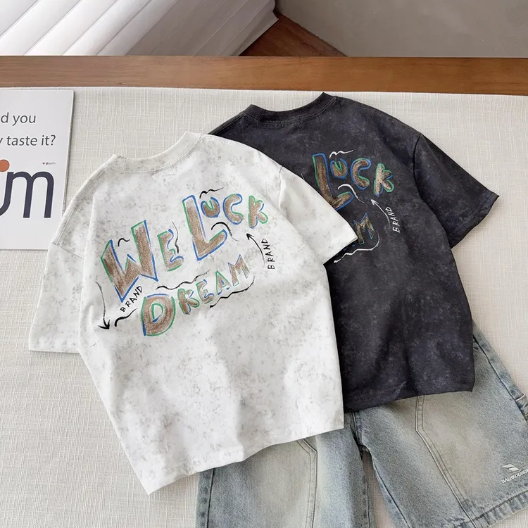 中大童扎染印花短袖夏季新款不闷汗半袖男女童T恤宽松上衣潮25282
