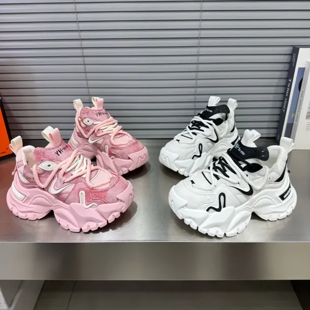 2025新款厚底松糕透气网面老爹鞋底厚8公分增高百搭休闲