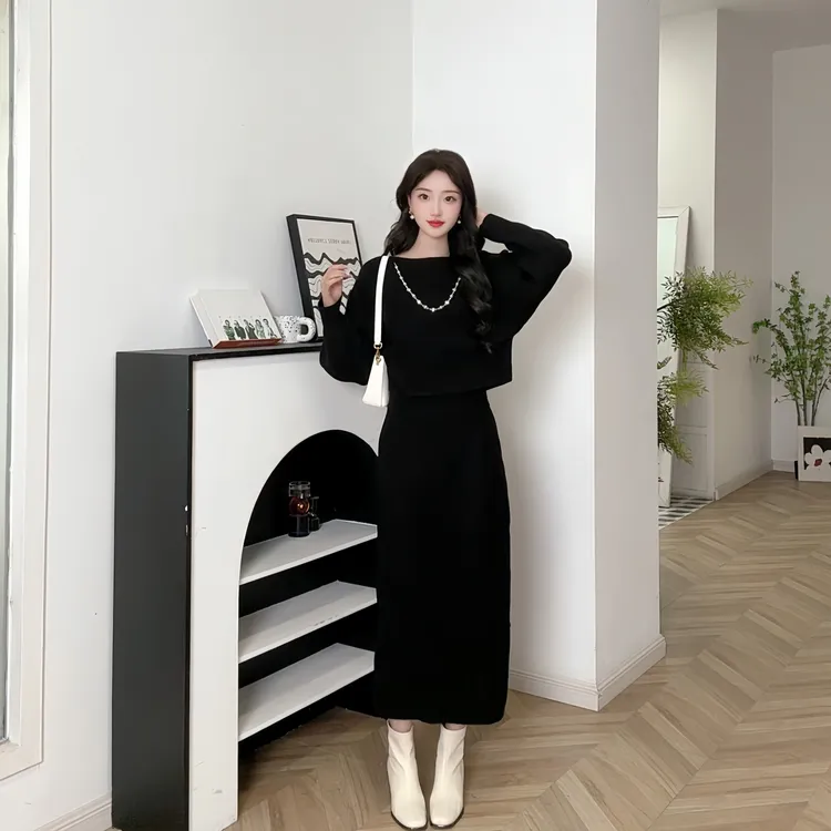 爱依服INS风简约风老钱风时尚套装秋冬套裙气质百搭款