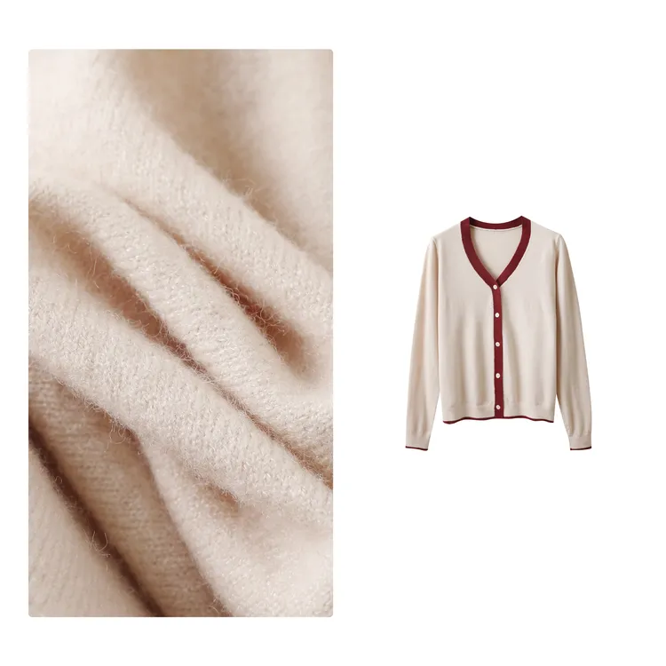 反季！特！门店24&9！玛丽开衫」撞色百搭绵羊毛针织上衣外套女H00581