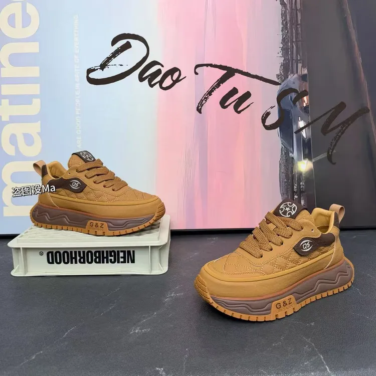 2025年时尚加大码休闲厚底运动单棉同款潮流男鞋拼色秋冬阿甘鞋