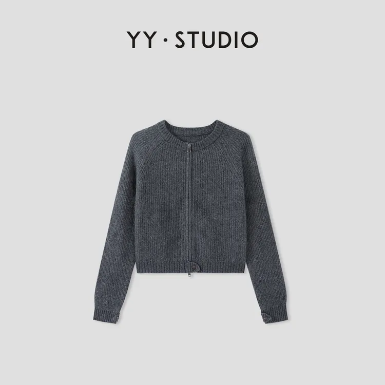 【YY·studio】秋冬纯色插肩拉链毛衣女新款长袖针织衫YY-9127