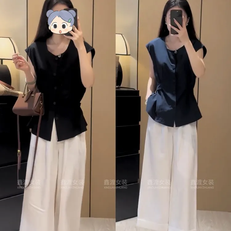 2025夏季新款时尚显瘦气质女士网红洋气两件套百搭款D5538