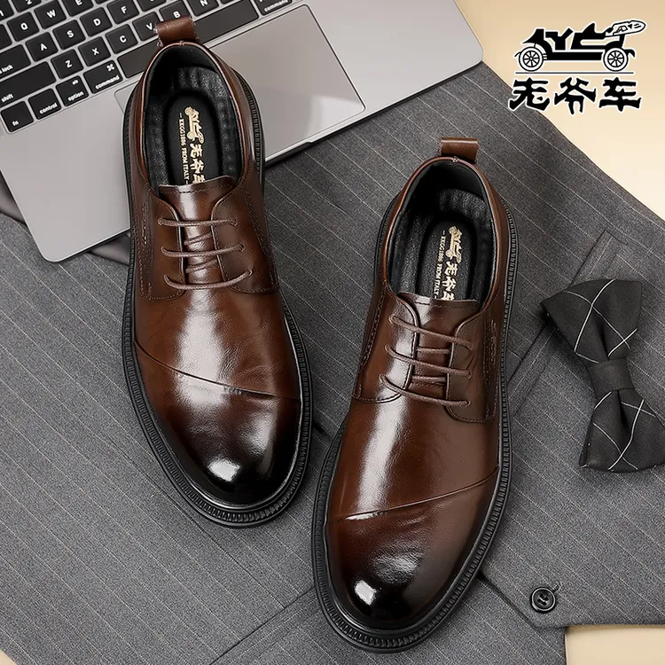 老爷车男鞋新款春秋男款德比鞋真皮透气软底商务正装休闲皮鞋男士