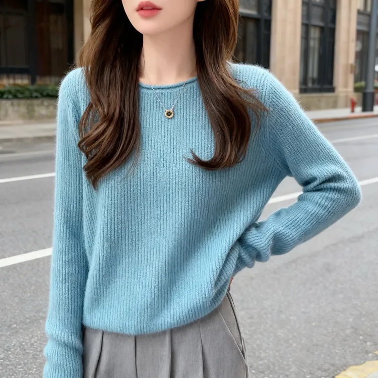 时尚显白洋气显瘦长袖针织打底衫2025新款秋冬百搭慵懒风纯色毛衣