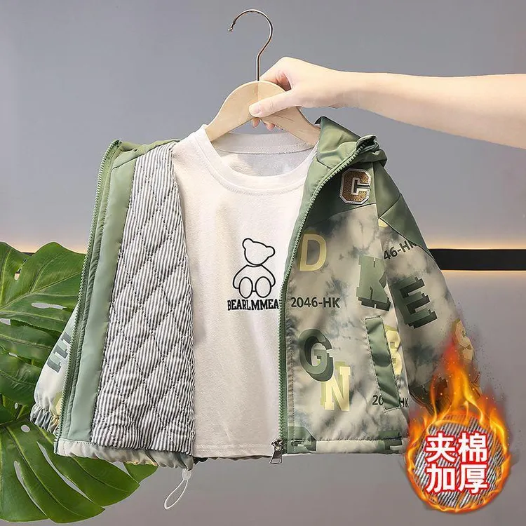 男童夹棉外套洋气中小童秋冬夹棉外套宝宝时髦休闲上衣潮儿童