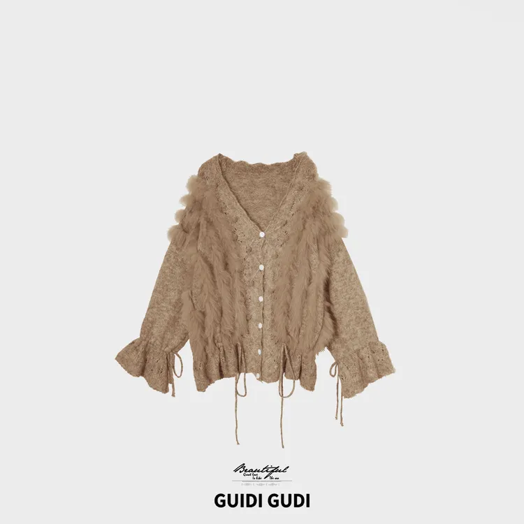 GUIDI GUDI【枫叶飘落】羊毛狐狸毛慵懒气质镂空外套/黄加蓝