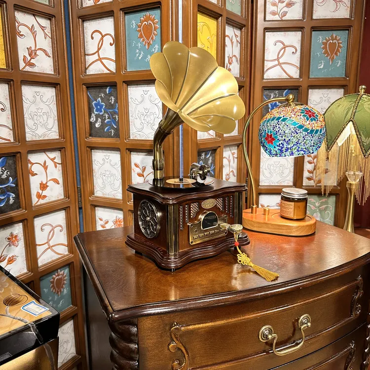 新美式中式迷你留声机蓝牙USB音响充电款家居室外旅游携带听歌