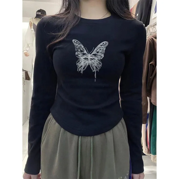 小众内搭德绒加厚打底衫女秋冬季美式纯欲甜辣妹修身显瘦长袖t恤