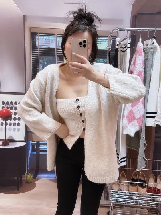 温柔风软糯针织开衫外套女春季韩系穿搭两件套毛衣外搭中长款套装