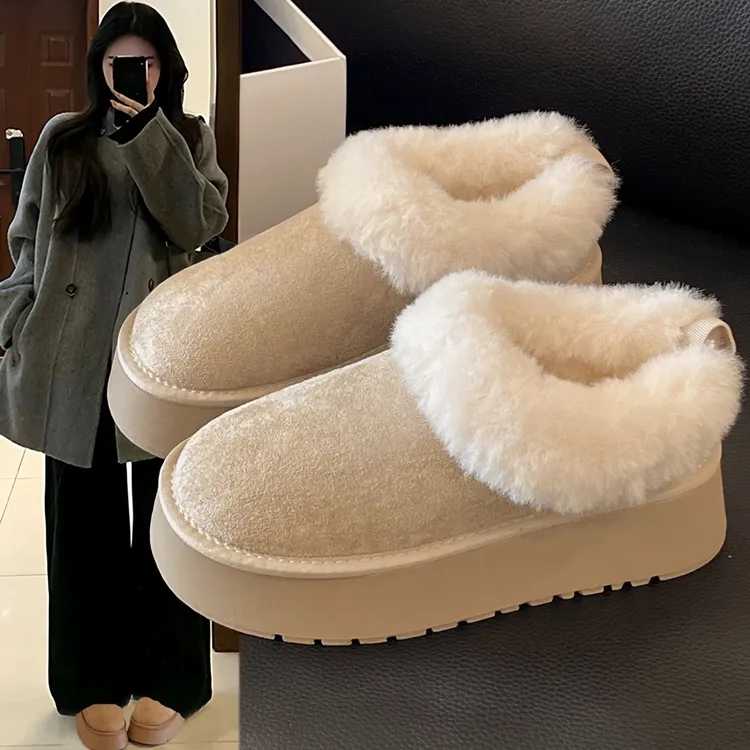 厚底雪地靴女小个子2025新款冬季百搭加绒加厚保暖棉鞋防滑面包鞋