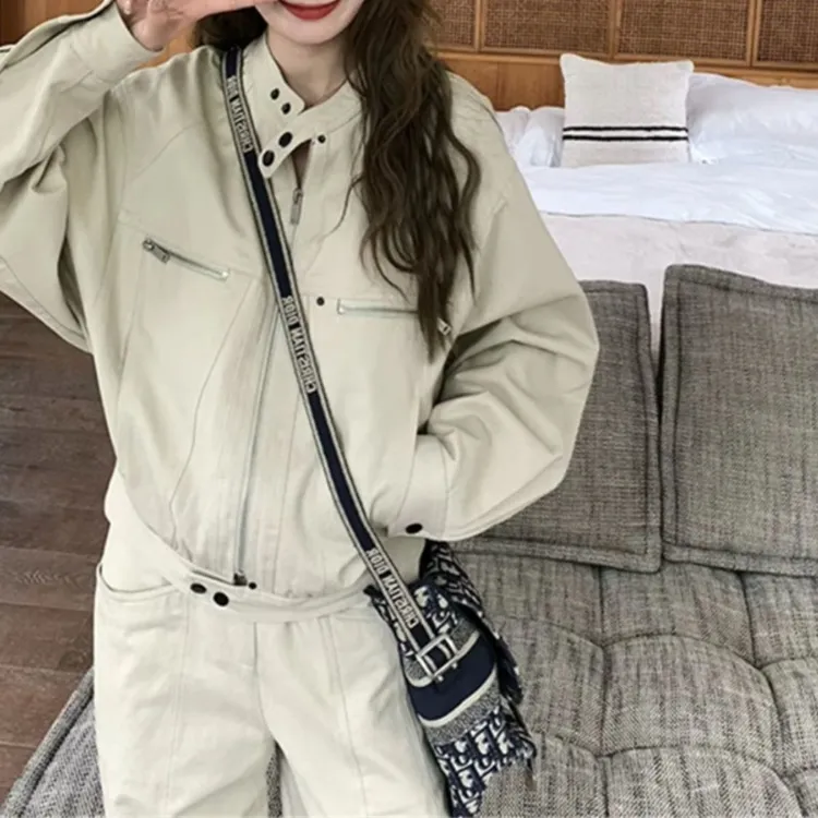 网红韩版时尚百搭休闲套装女2025春秋新款韩系风长袖夹克长裤套装