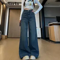 复古直筒牛仔裤女秋季新款梨型身材胖mm大码显瘦宽松垂感阔腿裤子