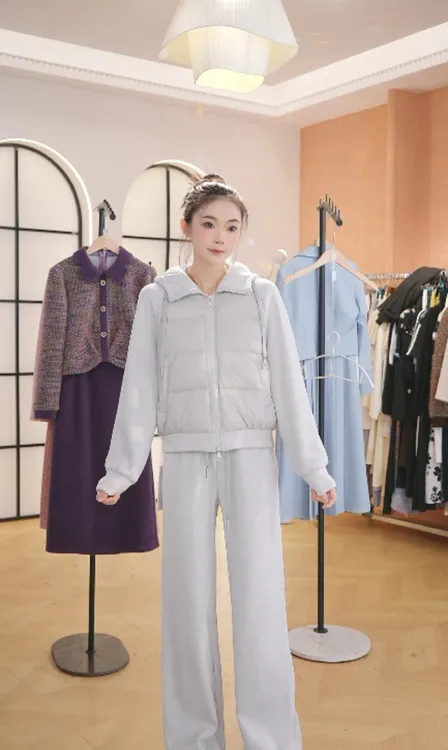 F高端时尚气质休闲套装秋冬新款加厚显瘦百搭外套+加绒长裤