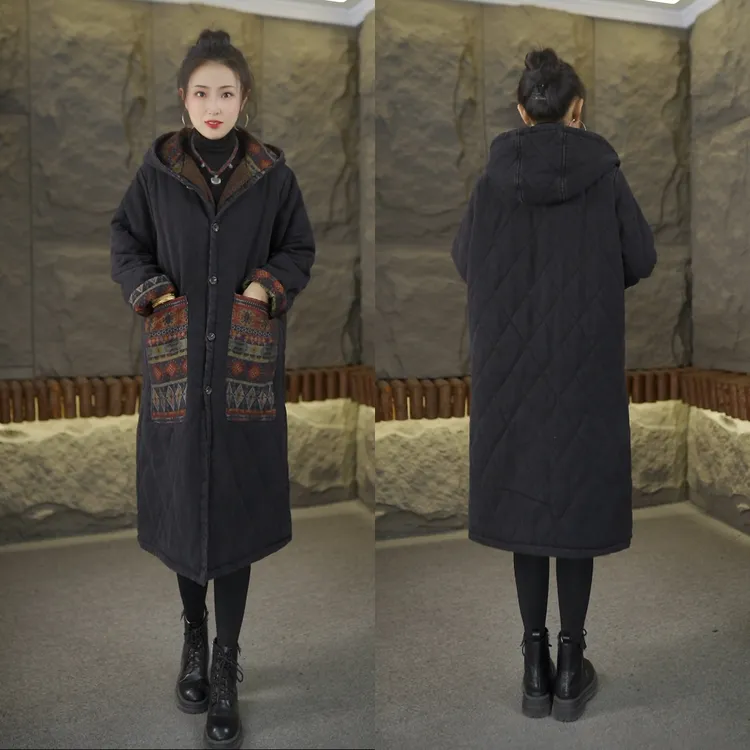 冬季爆款加绒加棉加厚砂洗软牛仔时尚连帽减龄加长韩版棉服2669