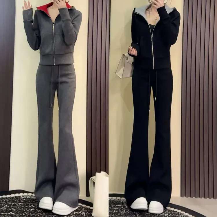 HNIH石艺2025新款秋冬季（高个子版）高级双色棉90092休闲微喇套装