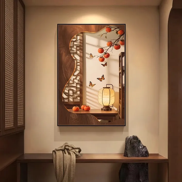 玄关中国风挂画宋代美学入户正对门客厅装饰画柿柿如意走廊过道