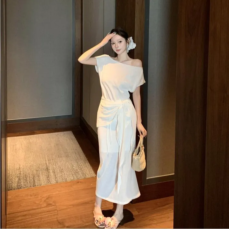 BDDBF轻奢实拍 2025夏季清冷气质舒服系舒适亚麻套装T恤+半身裙+