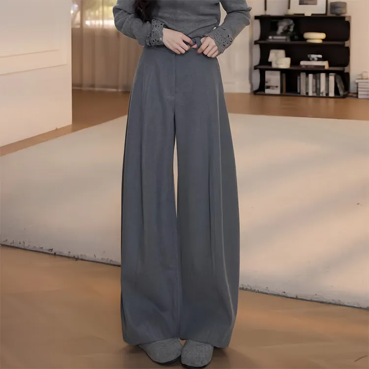 日常休闲风宽松高腰阔腿休闲裤女2026冬季新款优雅慵懒穿搭随性款