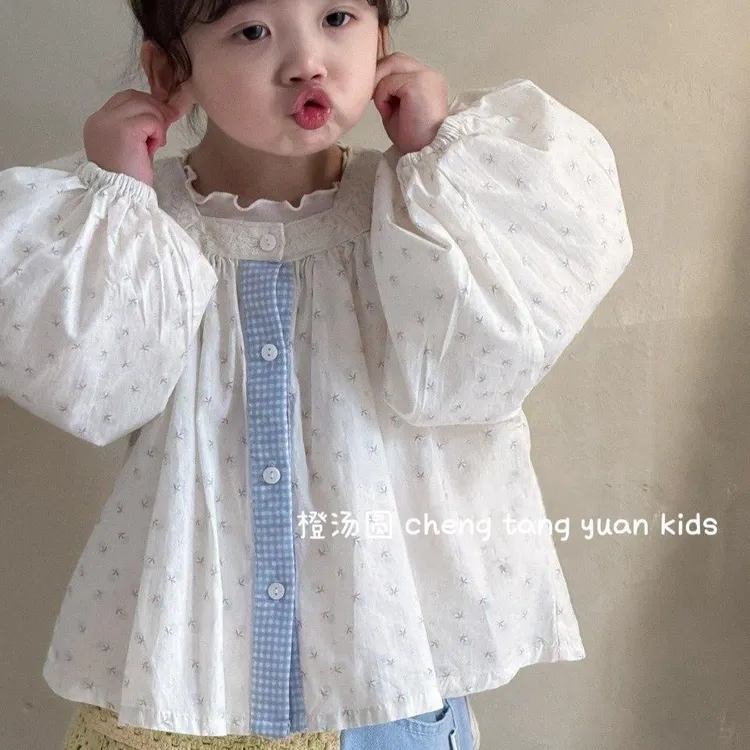 2025女童碎花衬衫新款韩版女宝宝甜美百搭长袖上衣儿童娃娃秋季