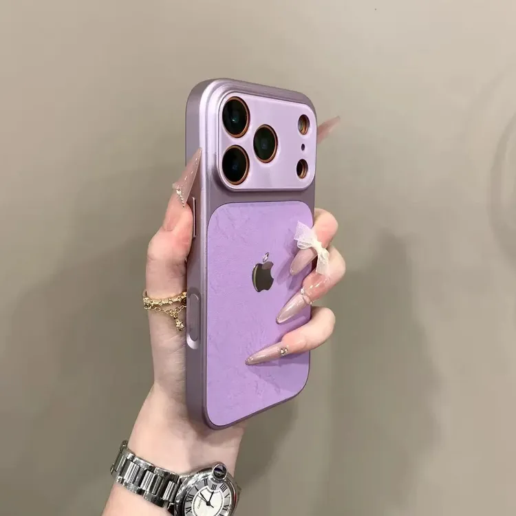 高颜值冰裂纹皮质大视窗适用iPhone17pro手机壳时尚16全包15/14软