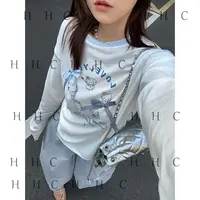 【花花菜】夏季甜美风kt猫印花莱赛尔宽松凉爽长袖防晒T恤女