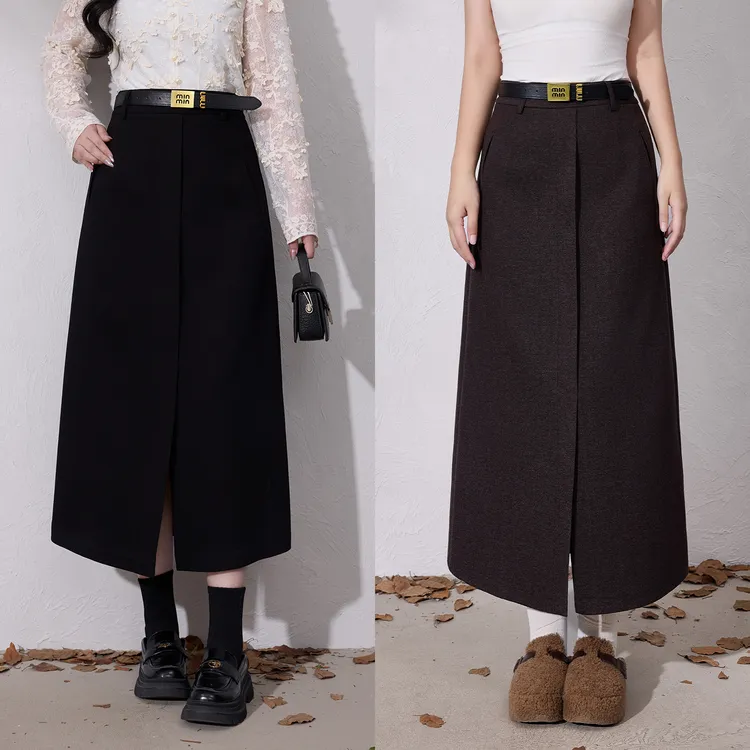 【人气单品】蛋妹大码女装微胖mm秋冬显瘦遮胯直筒半身裙DM33001