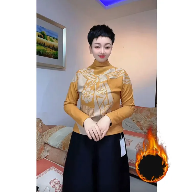 【追梦专属】加厚慕斯绒2025年秋冬新款半高领长袖女烫钻百搭上衣