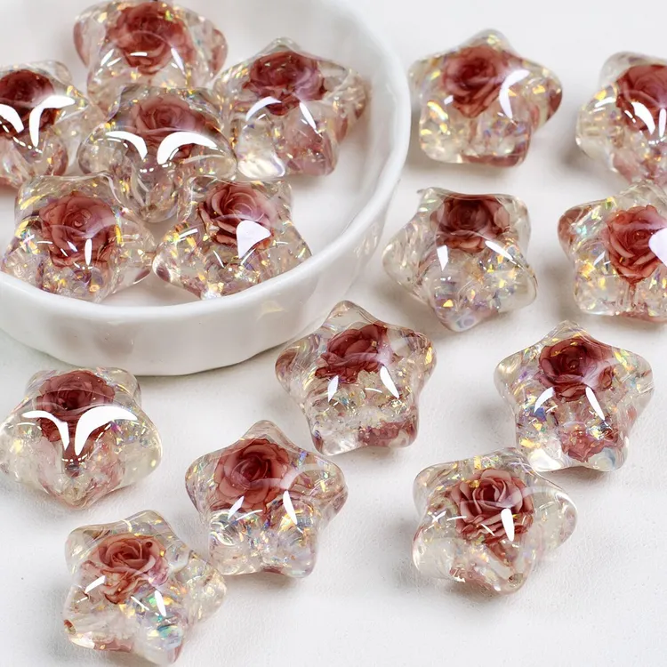 鼎奕戴安娜玫瑰星星通孔五角星珠子手机链DIY配饰