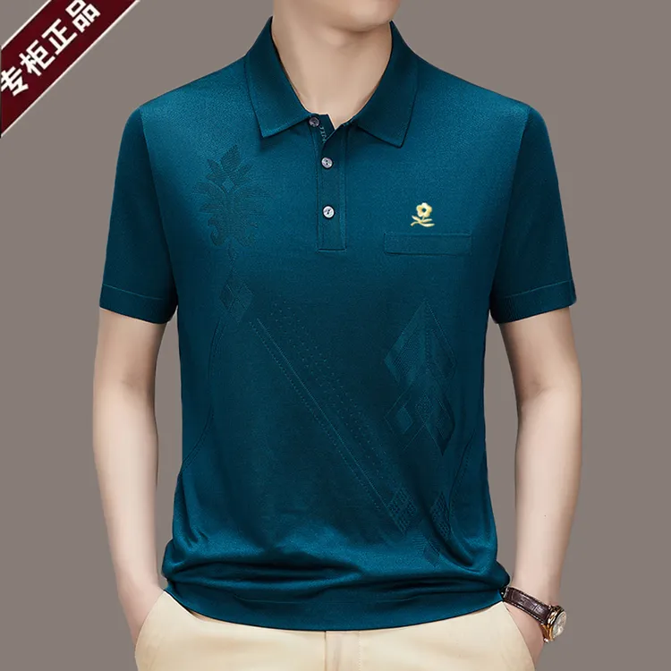 【专柜正品】polo高档法式刺绣夏季男士桑蚕丝翻领休闲短袖POLO衫