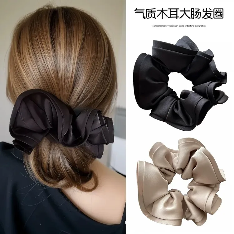 黑色缎面扎头大肠发圈女高级感洋气时尚丸子头发绳高弹力气质头绳