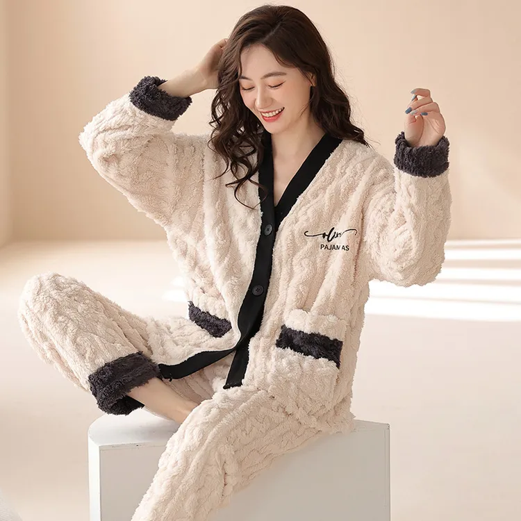 秋冬睡衣女士款珊瑚绒加绒加厚韩版2025新款保暖可外穿家居服套装