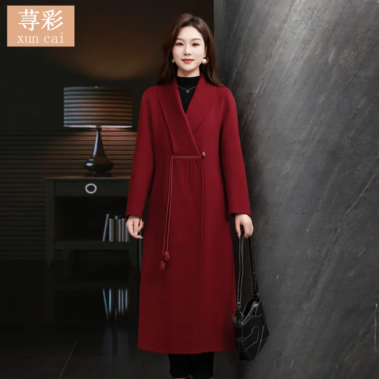 中年妈妈秋冬气质新款时尚气质毛呢外套高端中长款双面羊绒大衣