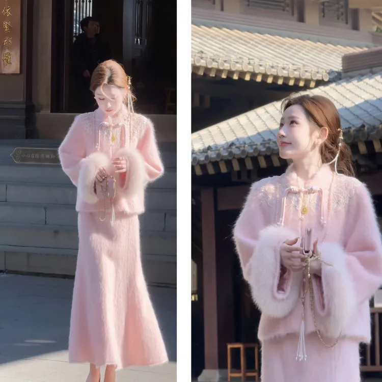 【婷婷】《梦回千年•花香之色》 独家定染拉绒粉国风套装25DK8017