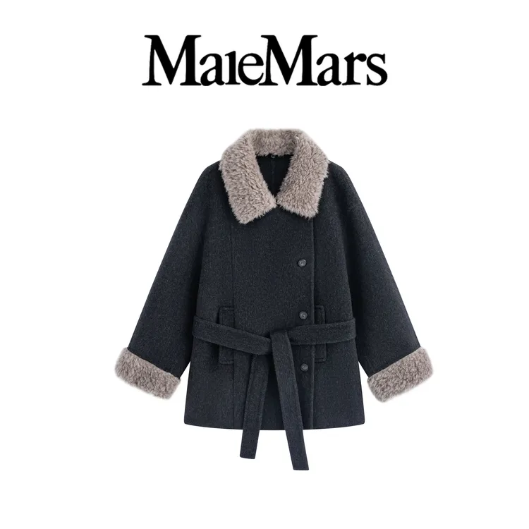 【西城律动】2025冬季韩系小个子羊毛领口加厚保暖毛呢外套